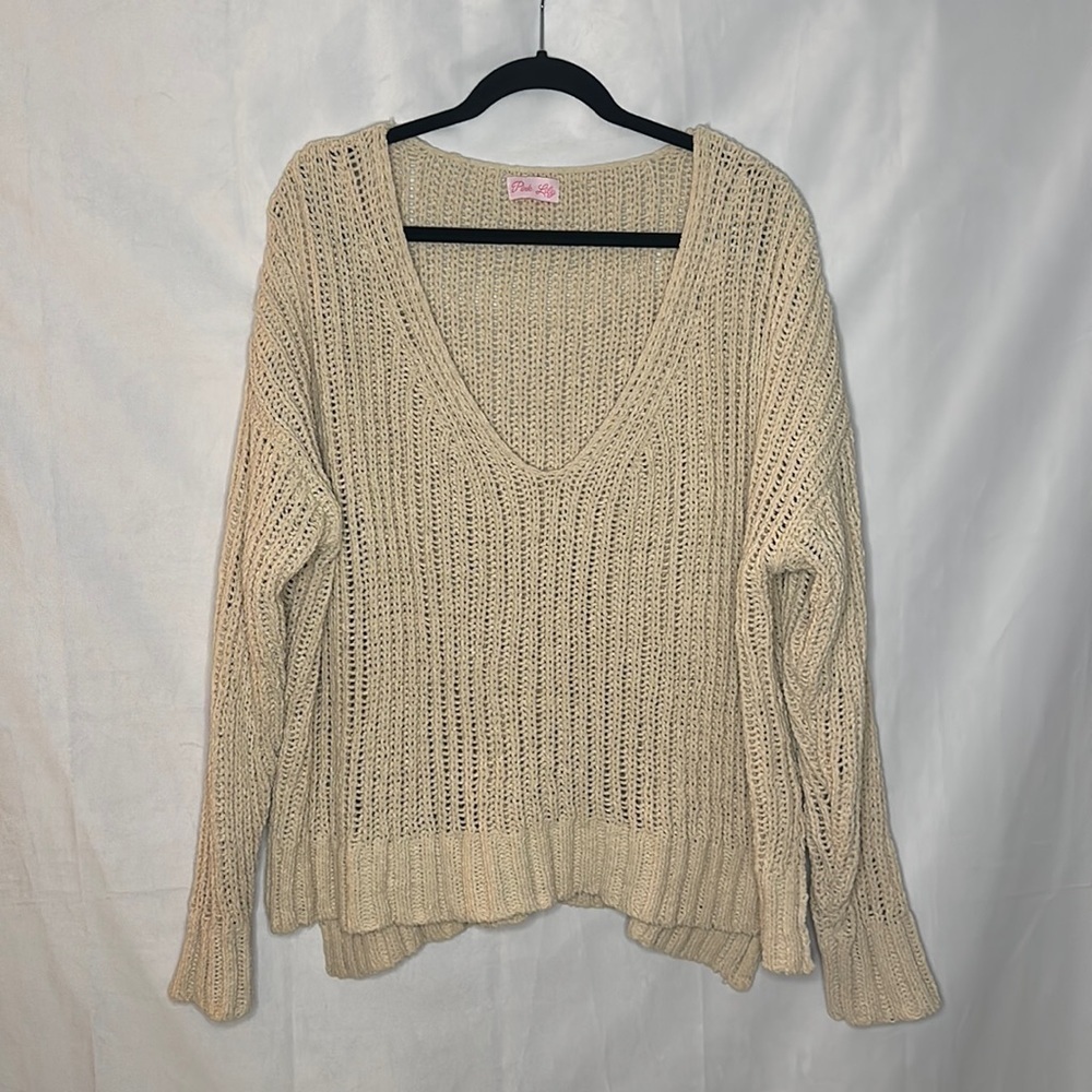 PINK LILY OFF THE SHOULDER OVERSIZED KNIT SWEATER (L)